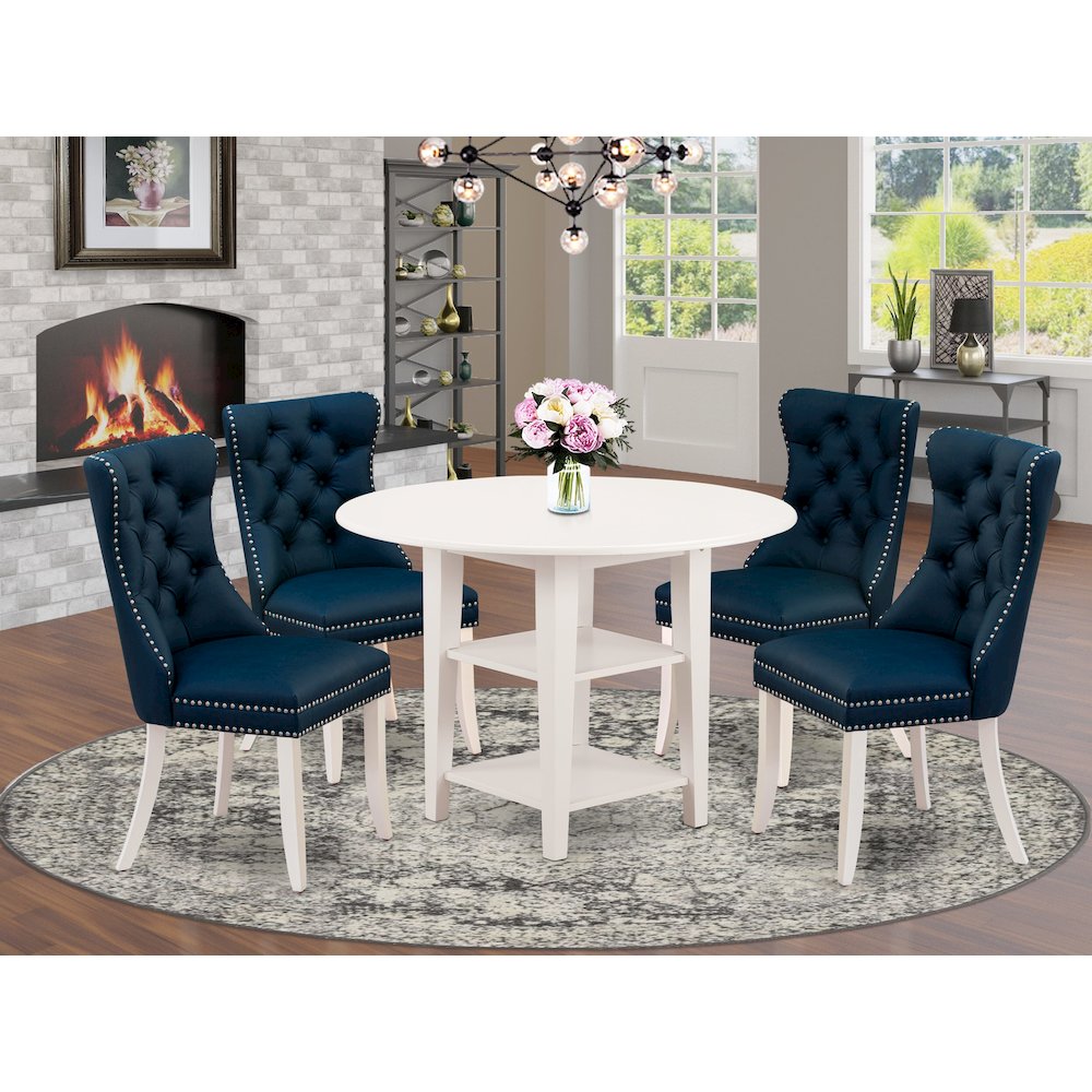 5 Piece Kitchen Set Consists of a Round Dining Table with Dropleaf & Shelves. Picture 2