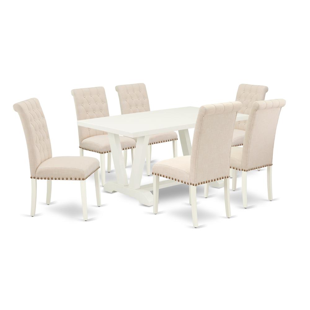 East West Furniture V026BR202-7 - 7-Piece Dining Table Set - 6 Parson Dining Chairs and a Rectangular Dining Table Solid Wood Structure. Picture 1