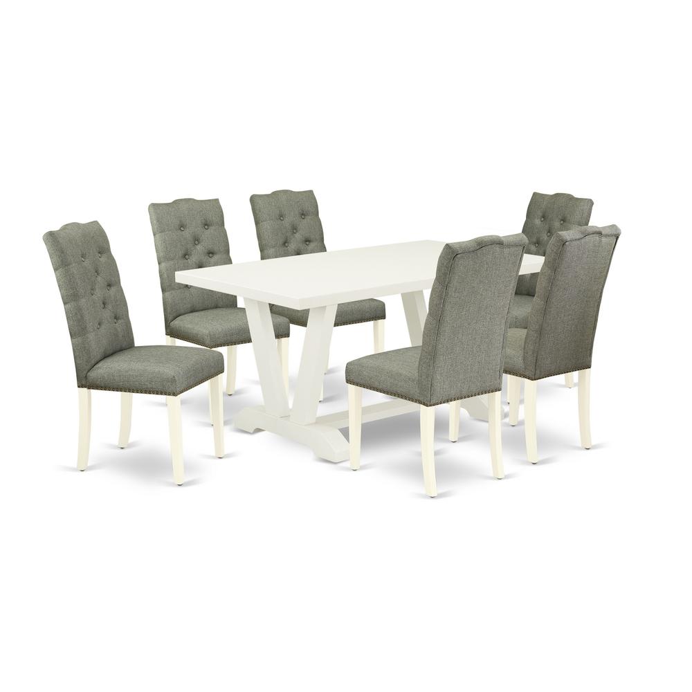 East West Furniture V026EL207-7 - 7-Piece Kitchen Set - 6 Parson Chair and a Dining Room Table Solid Wood Frame. Picture 1