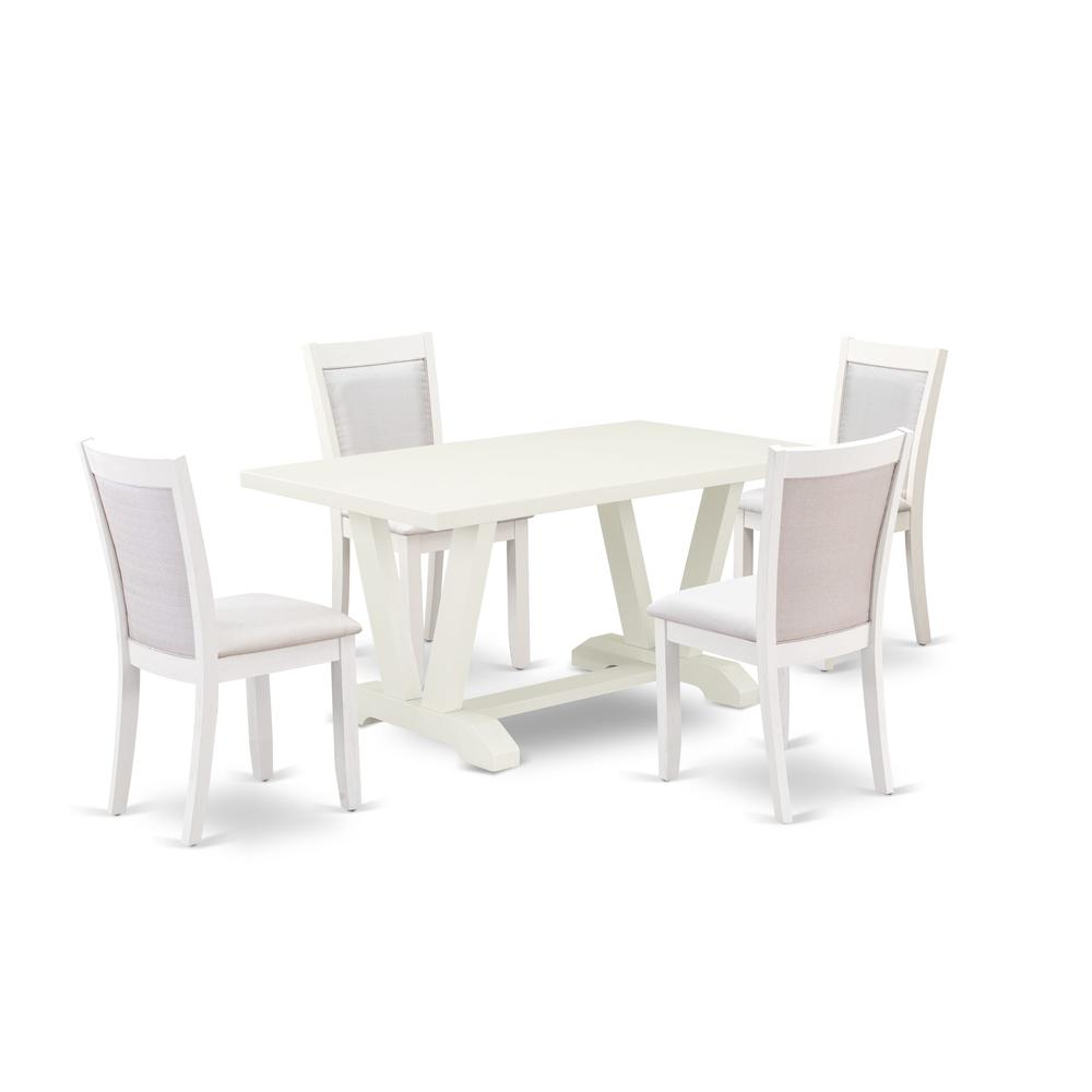 V026MZ001-5 5-Piece Table Set Contains a Rectangular Table and 4 Cream Parson Dining Chairs - Wire Brushed Linen White Finish. Picture 1