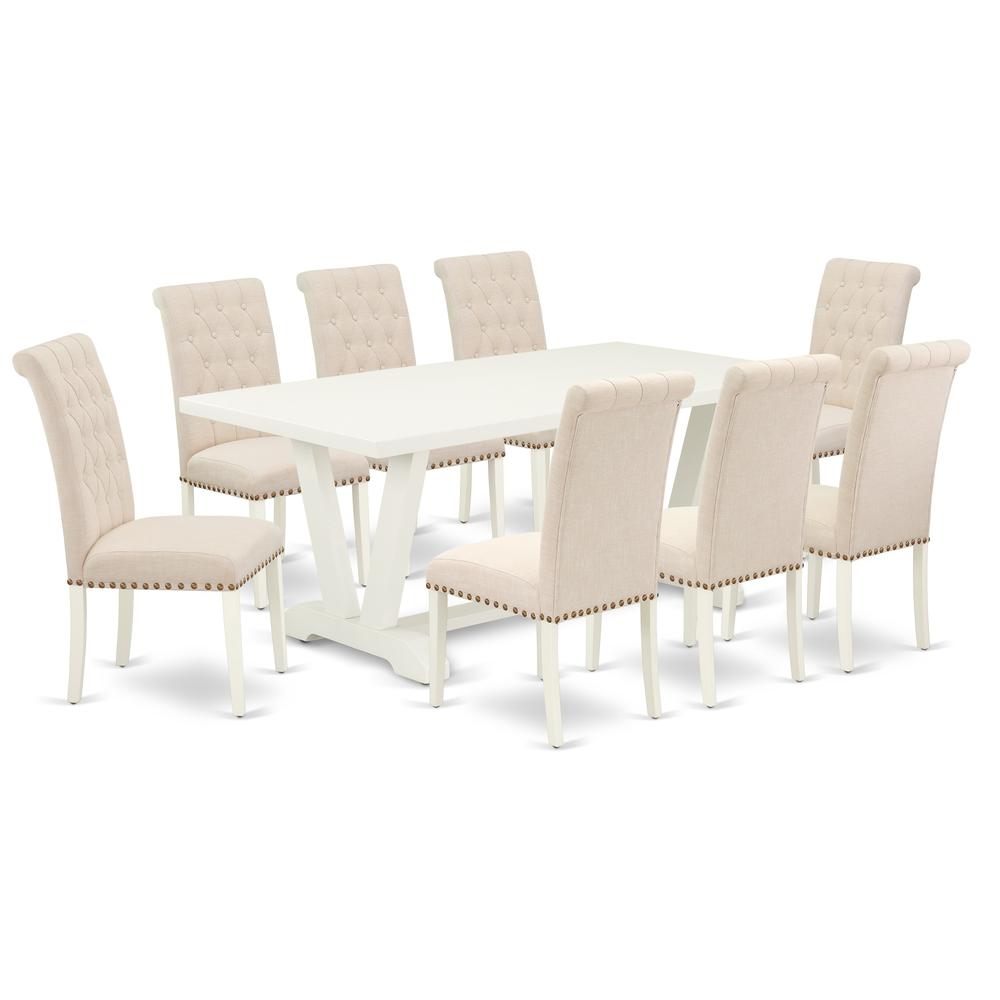 East West Furniture V027BR202-9 - 9-Piece Small Dining Table Set - 8 Parsons Dining Room Chairs and a Rectangular Kitchen Dining Table Solid Wood Structure. Picture 1