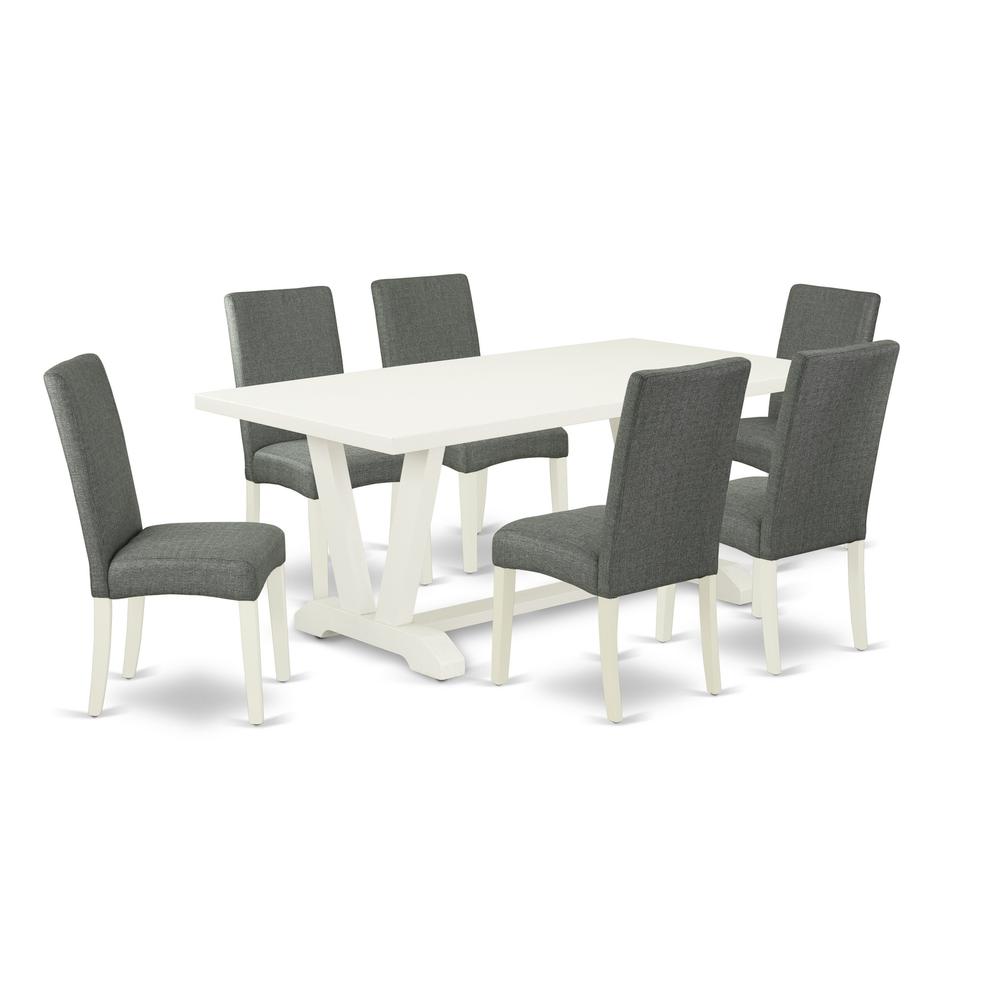 East West Furniture V027DR207-7 - 7-Piece Kitchen Table Set - 6 Parson Dining Room Chairs and Rectangular Table Hardwood Frame. Picture 1