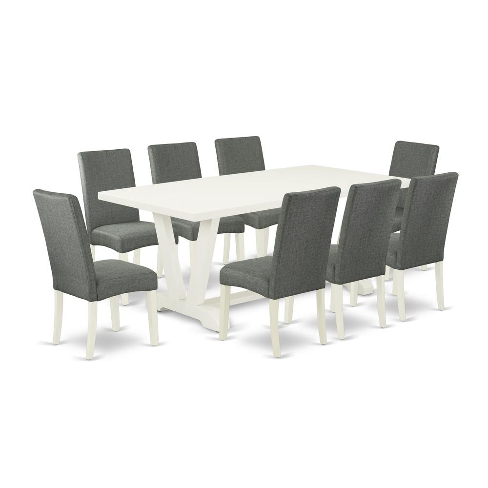 East West Furniture V027DR207-9 - 9-Piece Kitchen Table Set - 8 Parson Chairs and Dinner Table Hardwood Structure. Picture 1