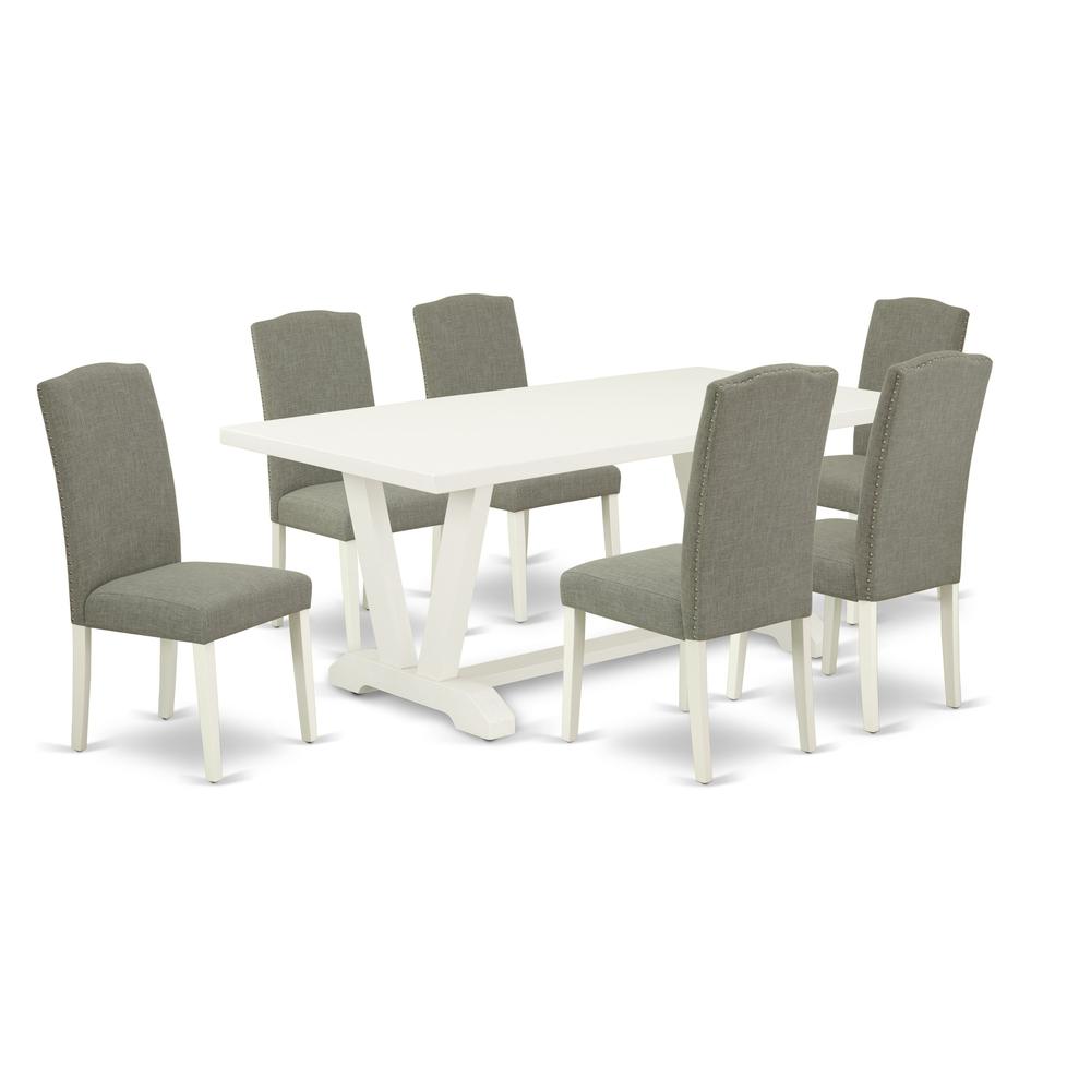 East West Furniture V027EN206-7 - 7-Piece Dining Table Set - 6 Parson Dining Chairs and a Rectangular Dining Table Solid Wood Structure. Picture 1