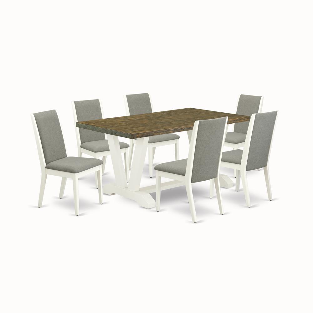East West Furniture V076LA206-7 7-Pc Stylish Dining Set an Excellent Distressed Jacobean Color Modern Dining Table Top and 6 Stunning Linen Fabric Dining Chairs with Stylish Chair Back, Wire Brushed L. Picture 3