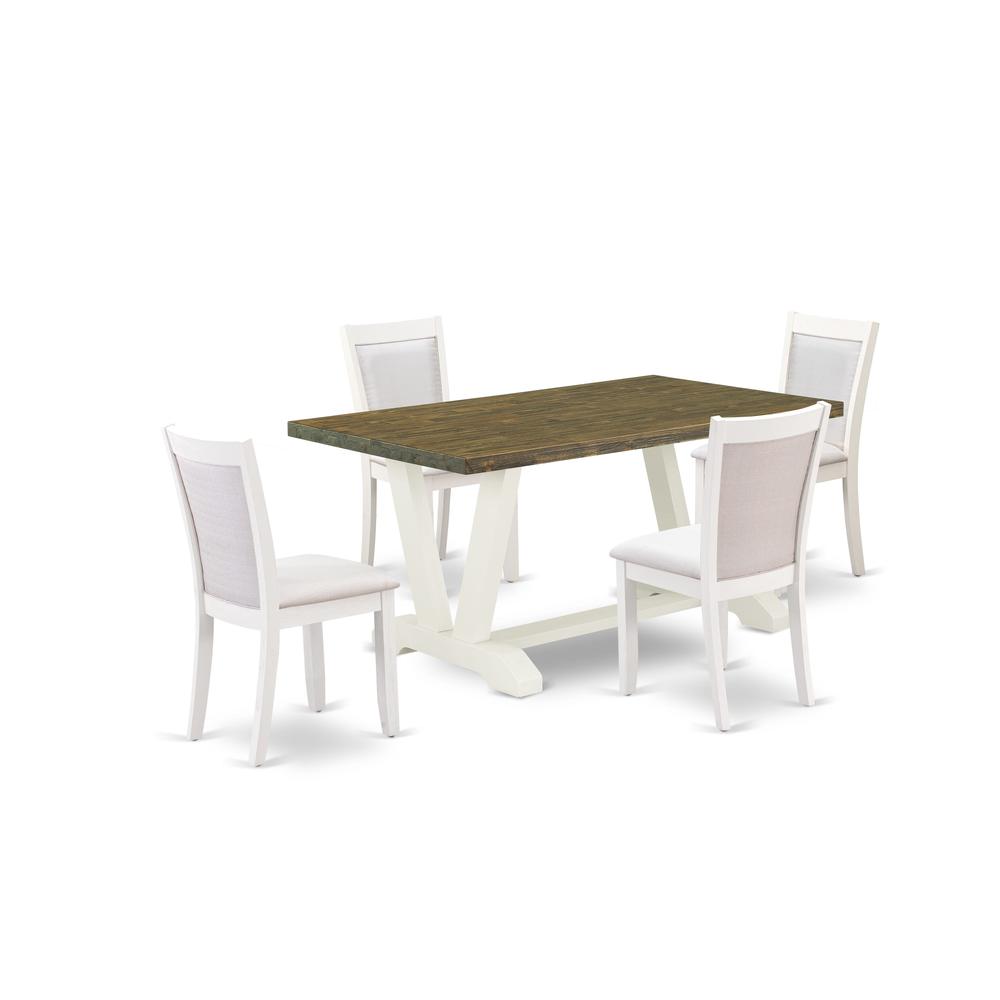 V076MZ001-5 5-Piece Kitchen Dining Table Set Consists of a Wood Table and 4 Cream Padded Chairs - Wire Brushed Linen White Finish. Picture 1