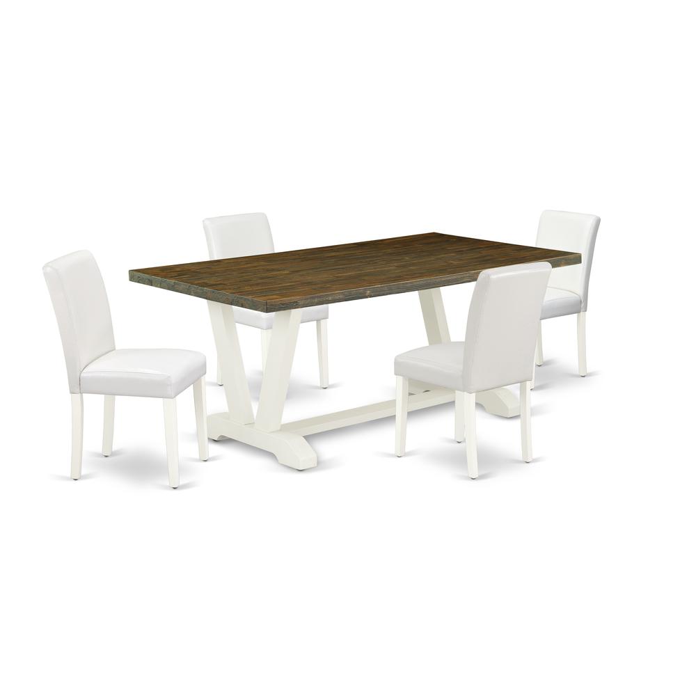East West Furniture V077AB264-5 5-Piece Modern Dining room Set a Good Distressed Jacobean Dining Table Top and 4 Wonderful Pu Leather Parson Dining Room Chairs with Stylish Chair Back, Linen White Fin. Picture 1