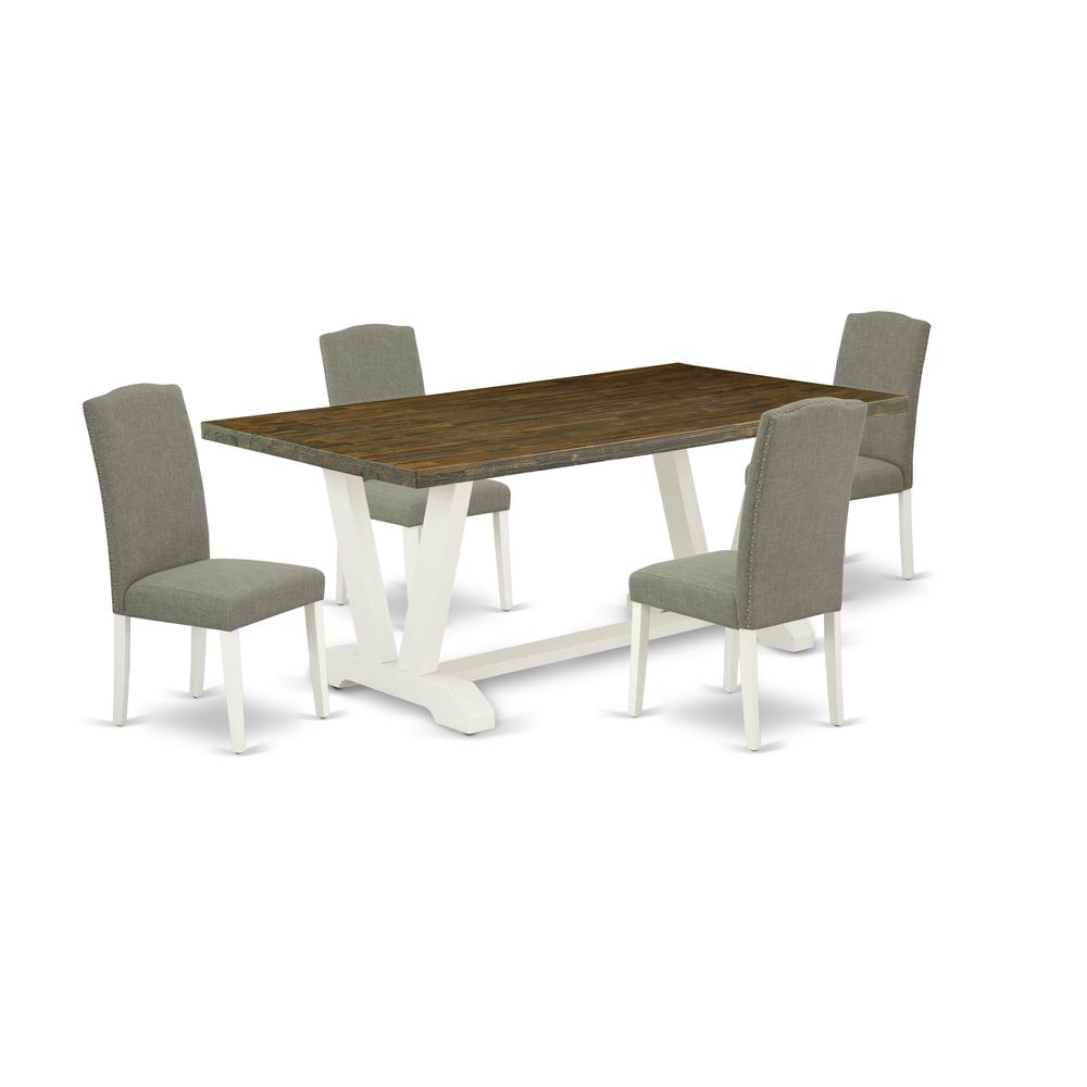 East West Furniture V077EN206-5 5-Piece Amazing Dining Table Set a Great Distressed Jacobean rectangular Table Top and 4 Excellent Linen Fabric Parson Chairs with Nail Heads and Stylish Chair Back, Li. Picture 1