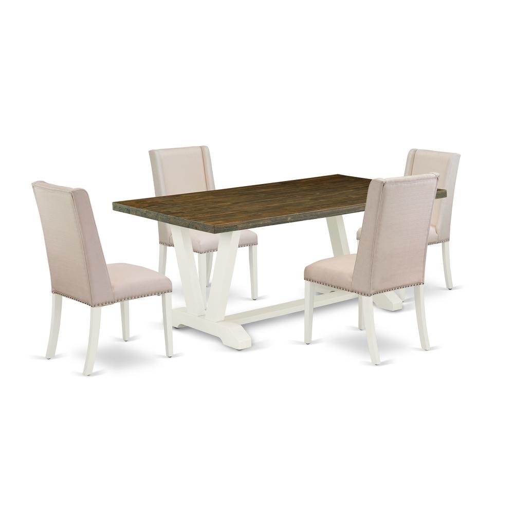 East West Furniture 5-Piece Modern kitchen table set a Superb Distressed Jacobean Color rectangular Table Top and 4 Excellent Linen Fabric Padded Chairs with Nail Heads and Stylish Chair Back, Wire Br. Picture 1