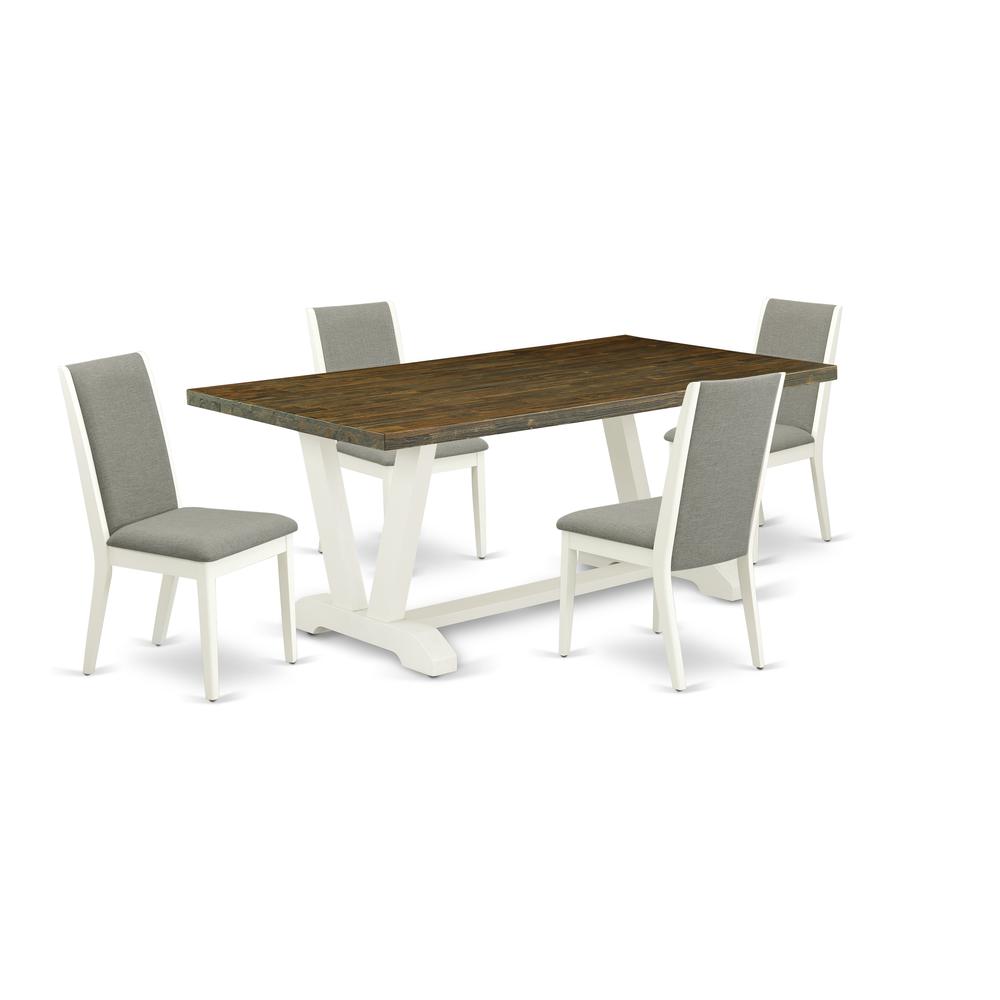 East West Furniture V077LA206-5 5-Piece Fashionable Modern Dining Table Set an Outstanding Distressed Jacobean Color Dining Table Top and 4 Attractive Linen Fabric Kitchen Parson Chairs with Stylish C. Picture 1