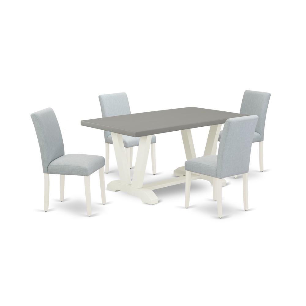 East West Furniture 5-Pc Dining Table Set Includes 4 Mid Century Chairs with Upholstered Seat and High Back and a Rectangular Kitchen Table - Linen White Finish. Picture 1