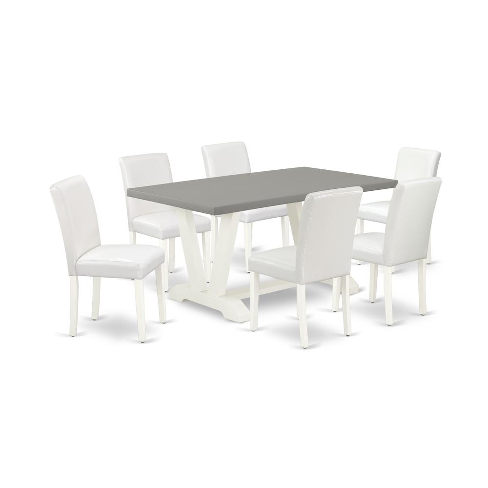 East West Furniture V096AB264-7 7-Piece Modern Rectangular Dining Room Table Set an Excellent Cement Color Modern Dining Table Top and 6 Attractive Pu Leather Parson Chairs with Stylish Chair Back, Li. Picture 1