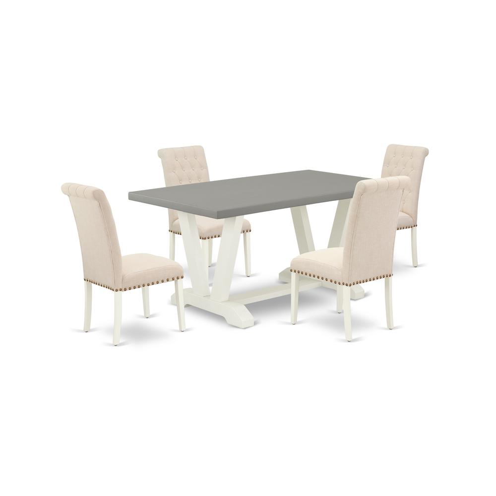 East West Furniture V096BR202-5 5-Pc Stylish Dining Room Table Set a Cement Color Modern Dining Table Top and 4 Lovely Linen Fabric Parson Chairs with Nail Heads and Button Tufted Chair Back, Wire Bru. Picture 1
