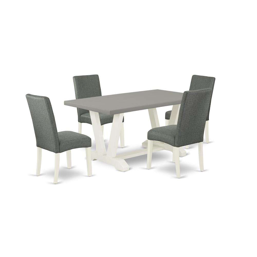 East West Furniture V096DR207-5 5-Pc Modern Dining Set - 4 Kitchen Chairs and 1 Modern Rectangular Cement Dining Room Table with High Chair Back - Linen White Finish. Picture 1