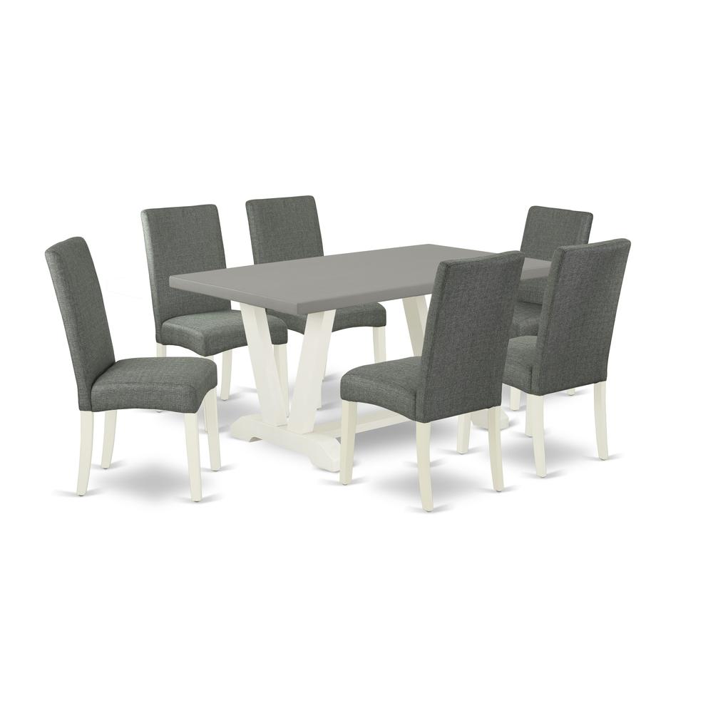 East West Furniture V096DR207-7 7-Pc Dining Room Table Set - 6 Parson Chairs and 1 Modern Rectangular Cement Kitchen Table with High Chair Back - Linen White Finish. Picture 1