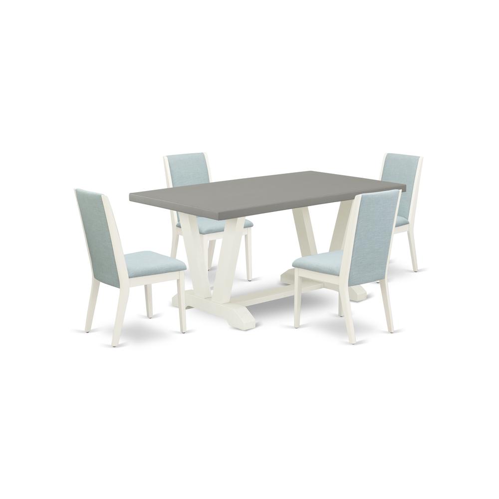 East West Furniture V096LA015-5 5-Piece Beautiful Rectangular Dining Room Table Set a Superb Cement Color Kitchen Rectangular Table Top and 4 Stunning Linen Fabric Parson Chairs with Stylish Chair Bac. Picture 1