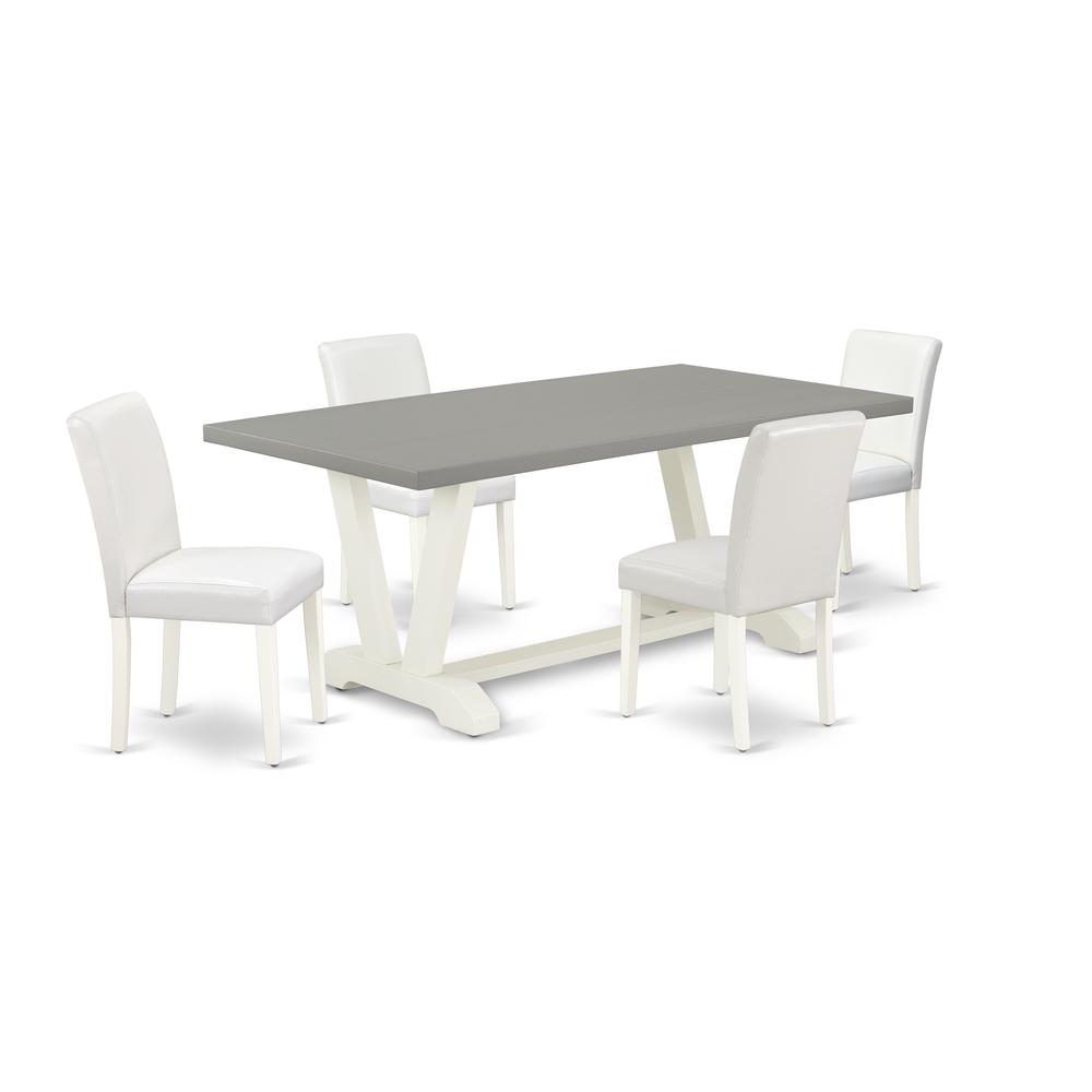 East West Furniture V097AB264-5 5-Piece Modern Dinette Set a Good Cement Color Wood Dining Table Top and 4 Gorgeous Pu Leather Parson Dining Chairs with Stylish Chair Back, Linen White Finish. Picture 1