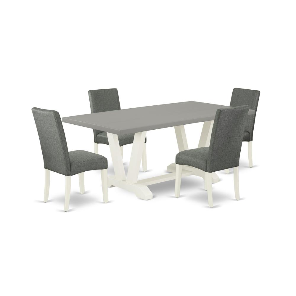 East West Furniture V097DR207-5 5-Pc Dinette Set - 4 Parson Dining Chairs and 1 Modern Rectangular Cement Dining Room Table with High Chair Back - Linen White Finish. Picture 1
