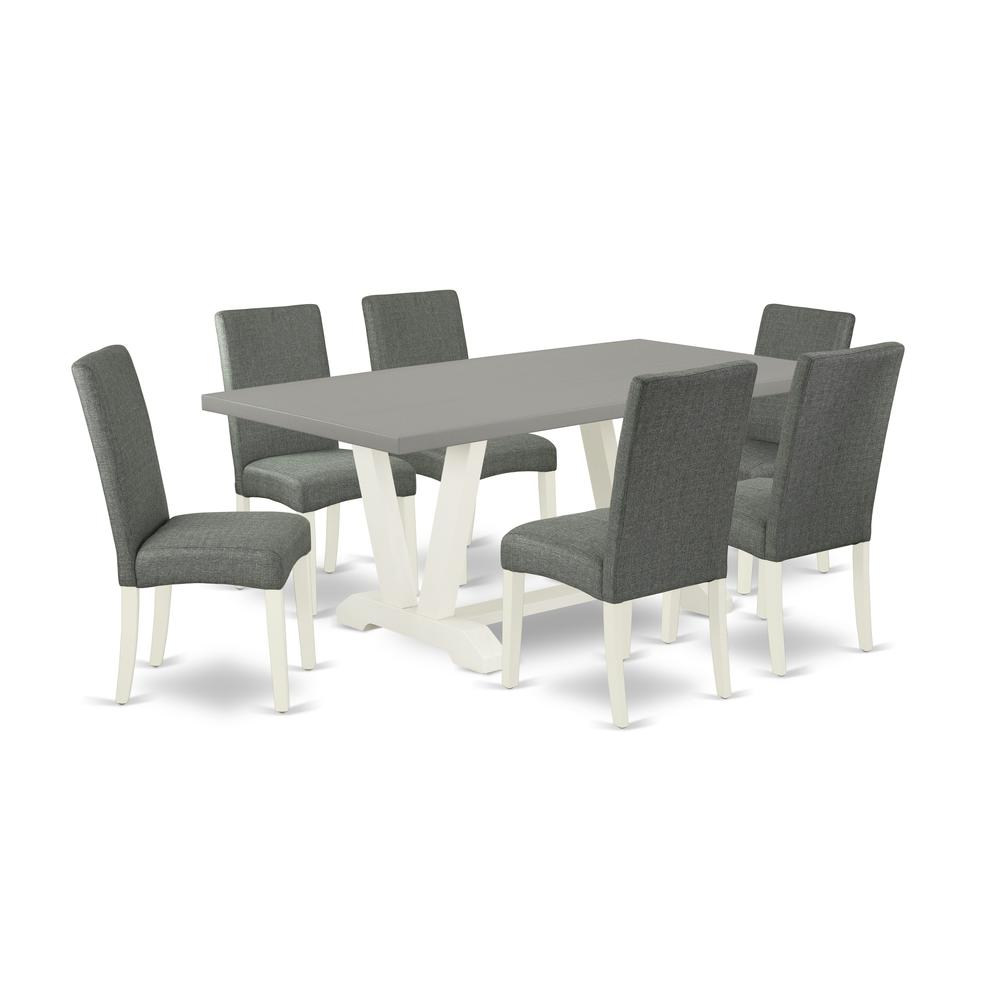 East West Furniture V097DR207-7 7-Pc Dinette Set - 6 Dining Chairs and 1 Modern Rectangular Cement Dining Table with High Chair Back - Linen White Finish. Picture 1
