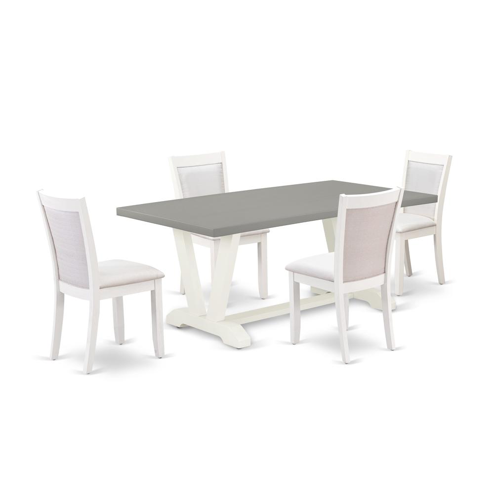 East West Furniture 5-Pc Dinette Set Consists of a Mid Century Table and 4 Cream Linen Fabric Dining Chairs with Stylish Back - Wire Brushed Linen White Finish. Picture 1