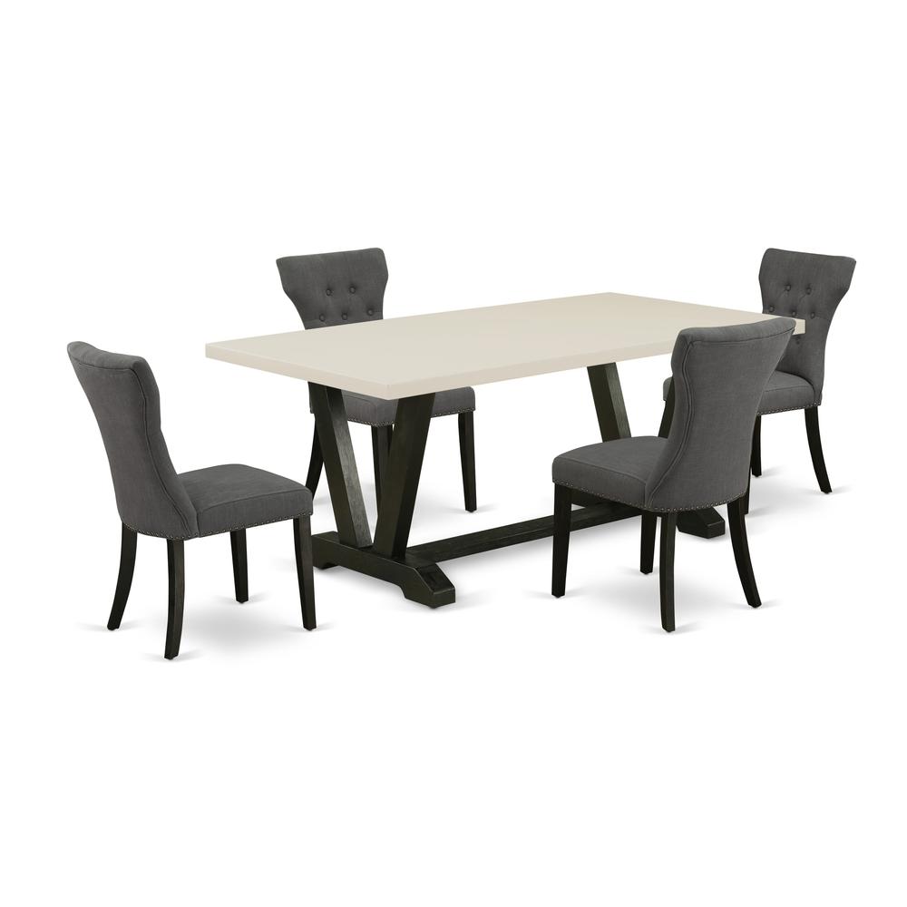 V626GA650-5 5-Pc Dining Table Set Included 4 Parson chairs Upholstered Seat and High Button Tufted Chair Back and Rectangular Table with Linen White Dining Table top (Black Finish). Picture 1