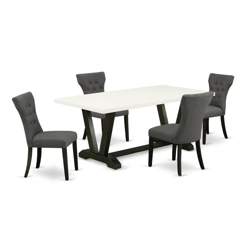 East West Furniture 5-Piece rectangular Dinette Set Included 4 Dining chairs Upholstered Seat and High Button Tufted Chair Back and Rectangular Kitchen Dining Table with Linen White dining table Top -. Picture 1