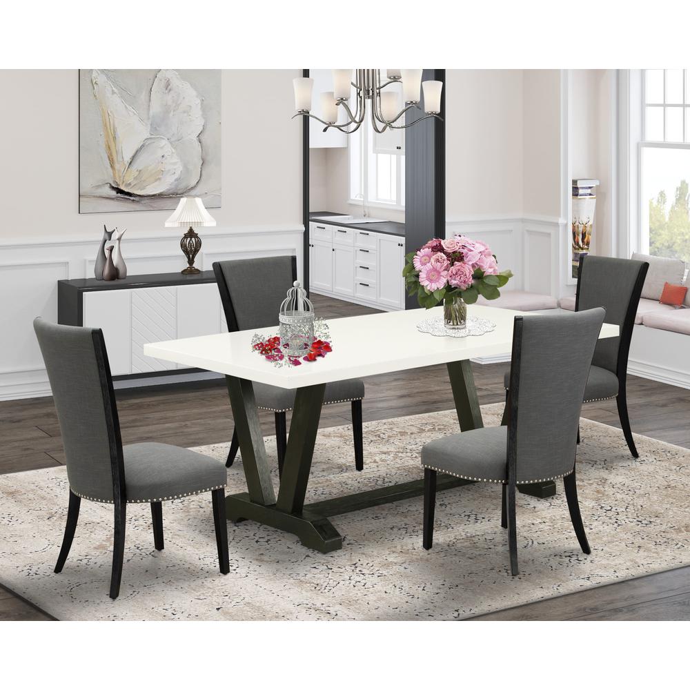 5 Piece Set Includes a Rectangle Dining Room Table with V-Legs. Picture 14