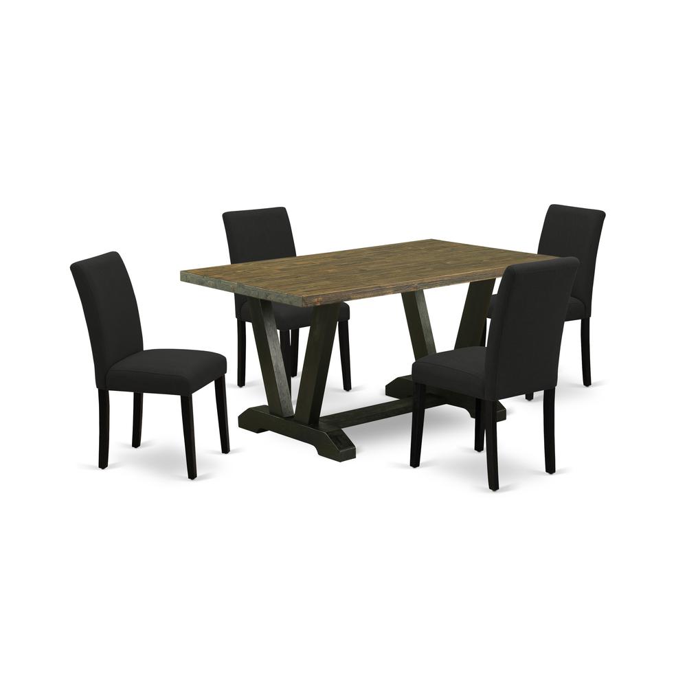 East West Furniture 5-Pc Dining Table Set Includes 4 Dining Room Chairs with Upholstered Seat and High Back and a Rectangular Kitchen Dining Table - Black Finish. Picture 1