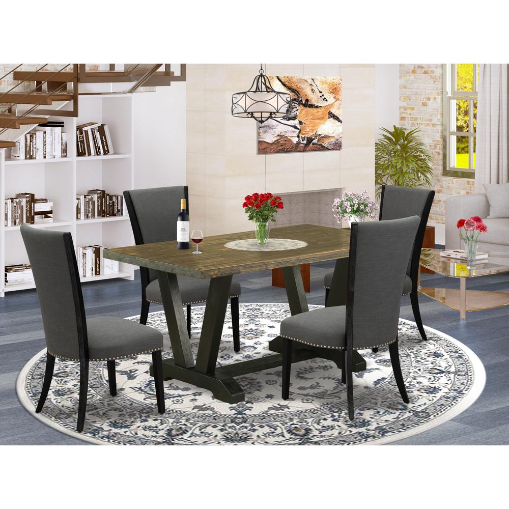 5 Piece Set Includes a Rectangle Dining Room Table with V-Legs. Picture 13