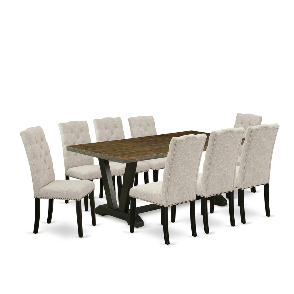 9-Piece Kitchen Table Set - 8 Parson Chairs and a Rectangular Kitchen Table Hardwood Structure. Picture 1