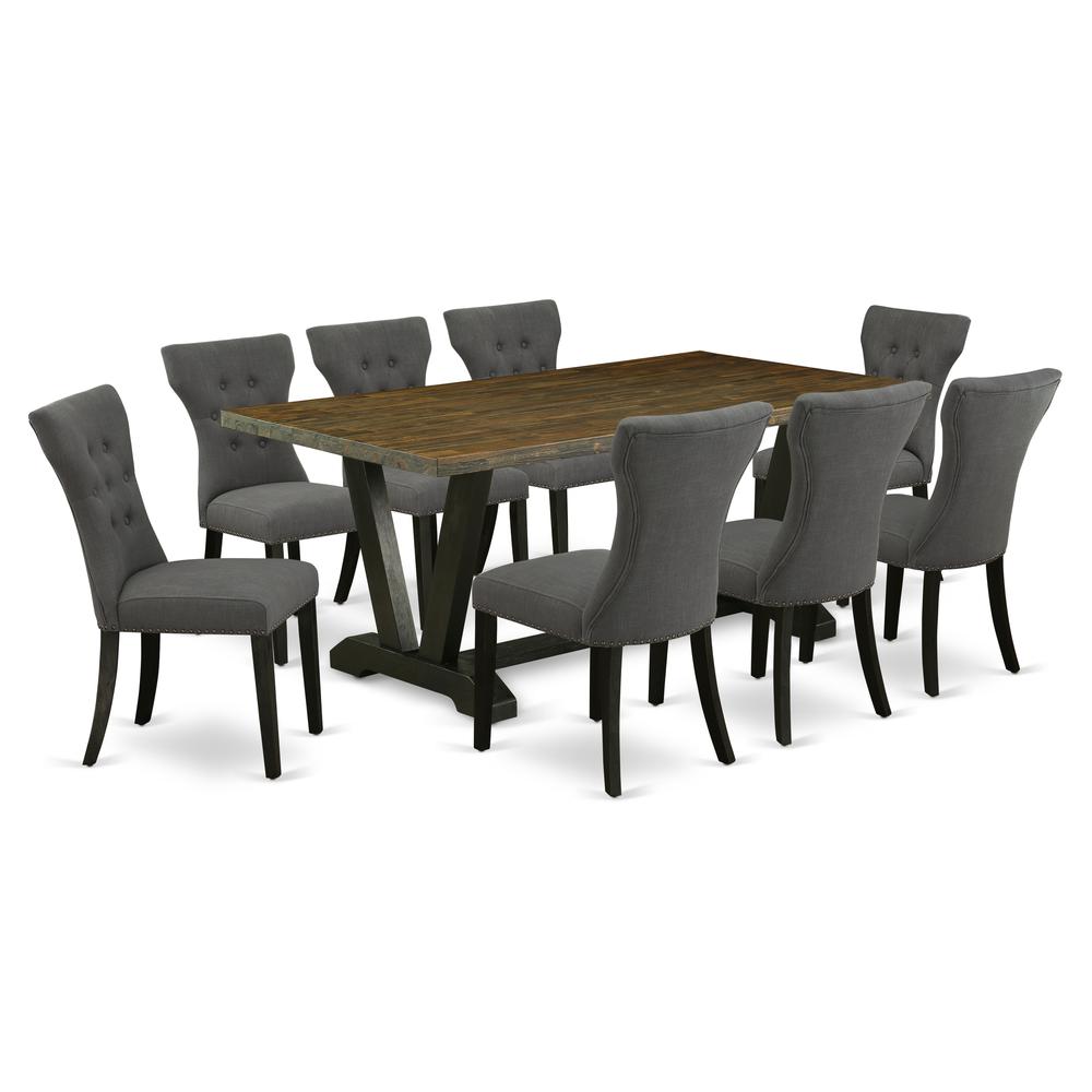 East West Furniture V677Ga650-9 - 9-Piece Kitchen Set - 8 Upholstered Dining Chairs and Small Dining Table Solid Wood Structure. Picture 1