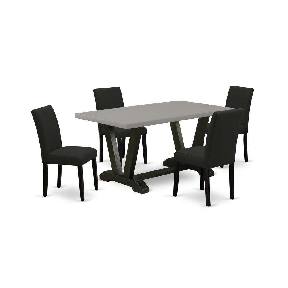 East West Furniture 5-Pc Dining Room Table Set Includes 4 Modern Dining Chairs with Upholstered Seat and High Back and a Rectangular Table - Black Finish. Picture 1