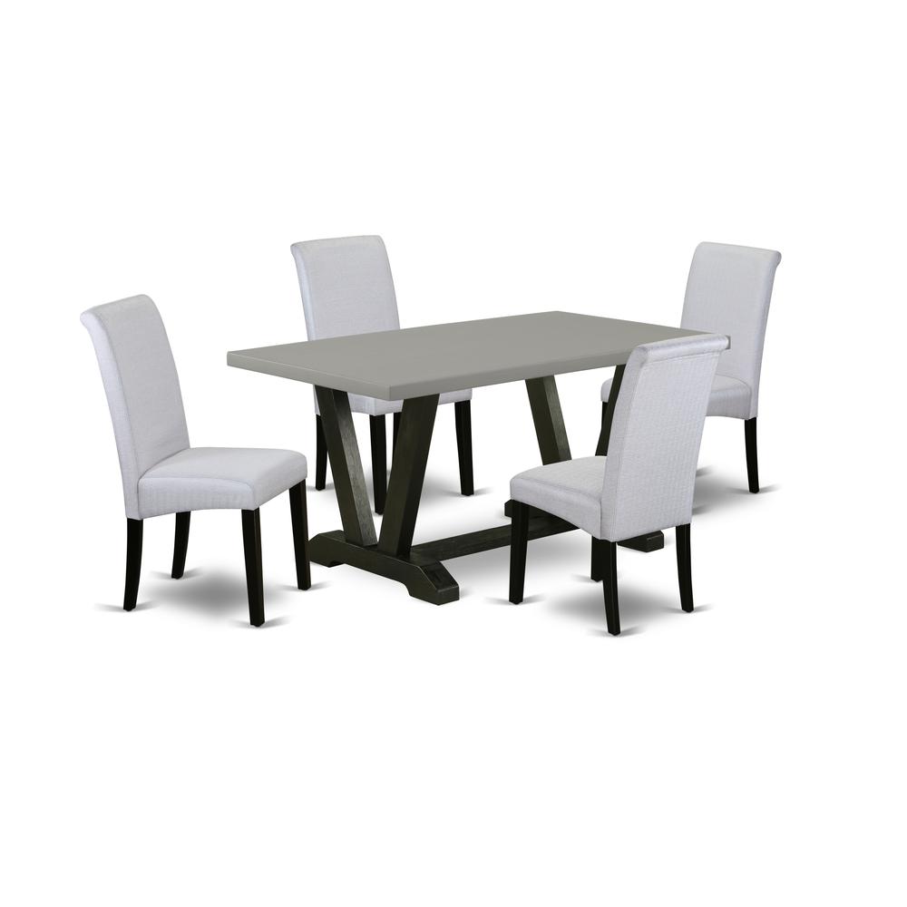 East West Furniture V696BA105-5 5-Pc Dinette Room Set - 4 Parson Dining Room Chairs and 1 Modern Rectangular Cement Dining Table with High Roll Chair Back - Wire Brushed Black Finish. Picture 1