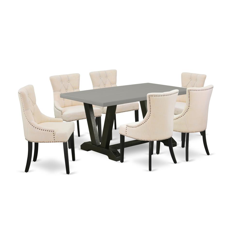 East West Furniture V696FR102-7 7-Pc Modern Dining Table Set - 6 Dining Room Chairs and 1 Modern Rectangular Cement Kitchen Table with Button Tufted Chair Back - Wire Brushed Black Finish. Picture 1
