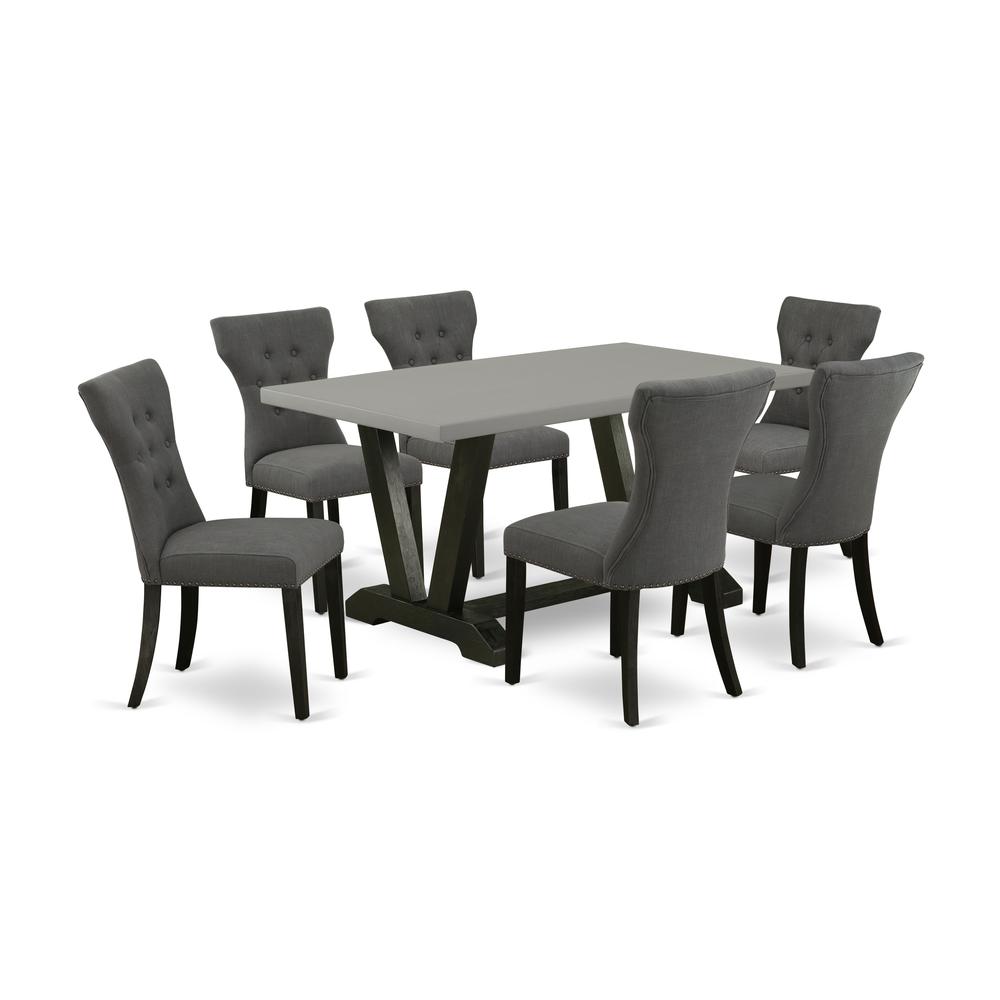 East West Furniture V696Ga650-7 - 7-Piece Small Dining Table Set - 6 Parsons Dining Room Chair and a Rectangular Kitchen Dining Table Solid Wood Structure. Picture 1