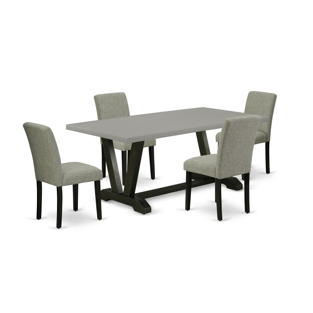 East West Furniture V697AB106-5 5-Pc Modern Dining Table Set - 4 Parson Chairs and 1 Modern Rectangular Cement Breakfast Table Top with High Chair Back - Wire Brushed Black Finish. Picture 1
