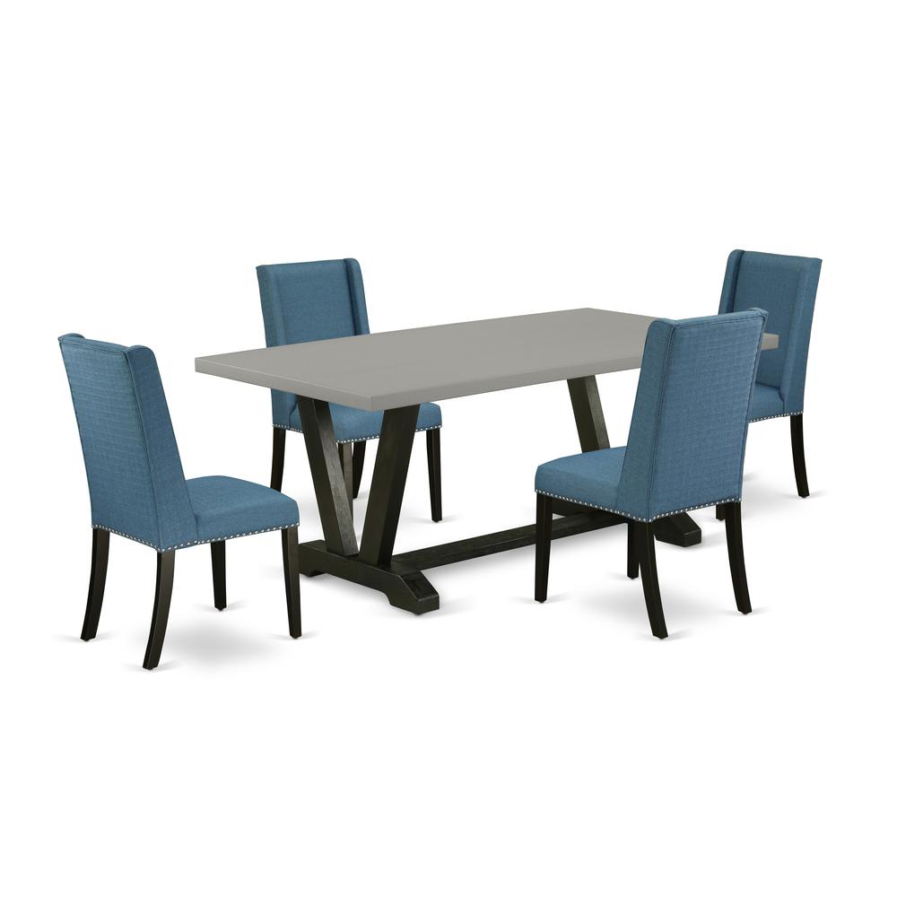 East West Furniture 5-Piece Dinette Set Included 4 Dining room chairs Upholstered Nails Head Seat and Stylish Chair Back and rectangular dining Dining Table with Cement Color Dining Table Top - Black. Picture 1