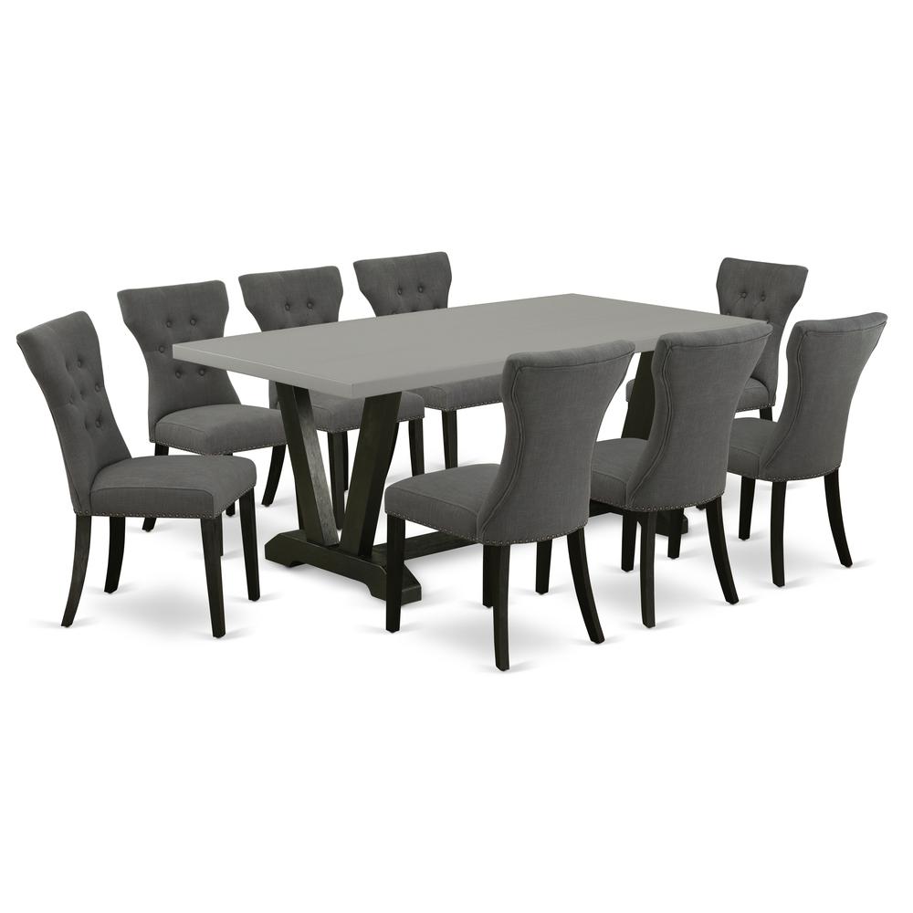 East West Furniture V697Ga650-9 - 9-Piece Kitchen Table Set - 8 Parson Dining Chairs and Kitchen Dining Table Hardwood Frame –Button Tufted Back & Linen White Finish. Picture 1