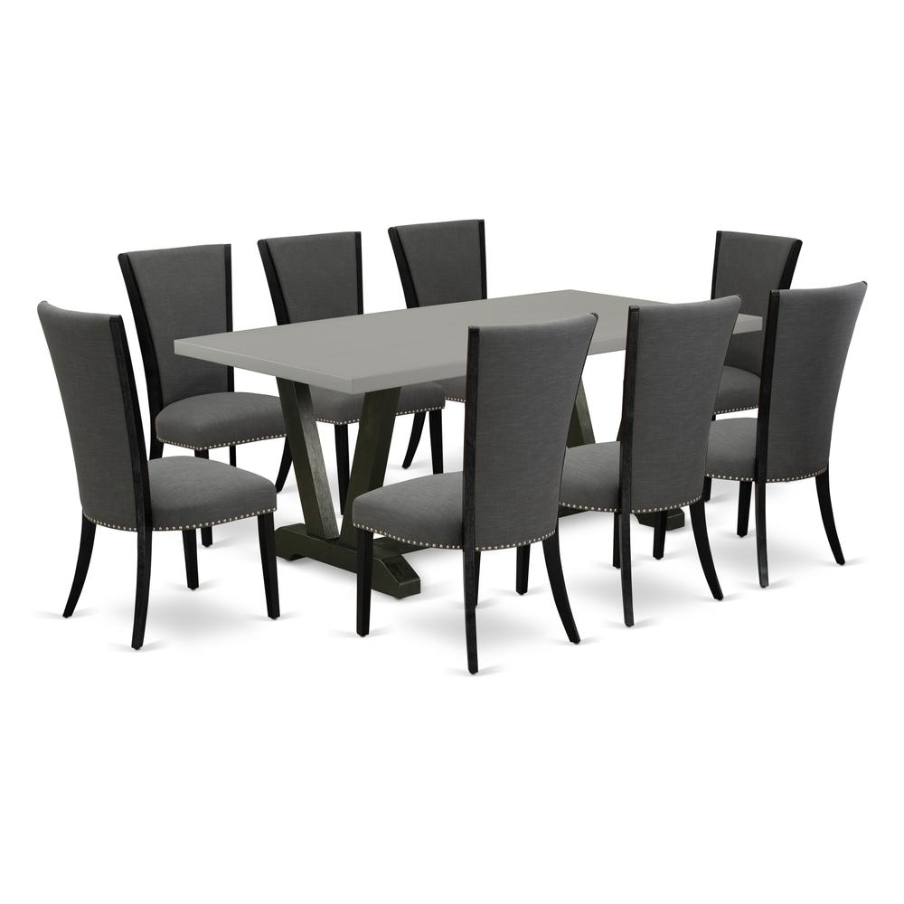 East West Furniture V697VE650-9 9Pc Dinette Sets for Small Spaces Consists of a Dinette Table and 8 Parson Dining Chairs with Dark Gotham Grey Color Linen Fabric, Medium Size Table with Full Back Chai. Picture 1