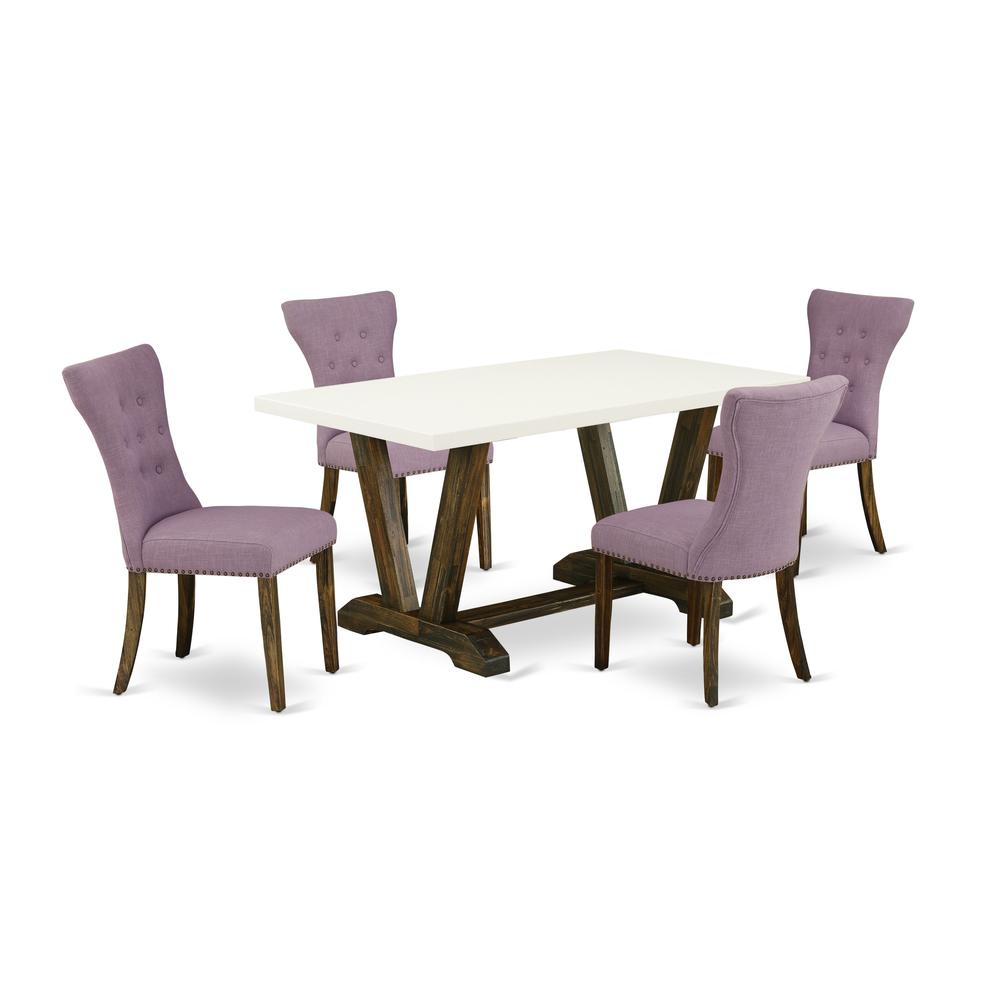 East West Furniture V726GA740-5 5-Piece Dinette Set- 4 Upholstered Dining Chairs with Dahlia Linen Fabric Seat and Button Tufted Chair Back - Rectangular Table Top & Wooden Legs - Linen White and Dist. Picture 1