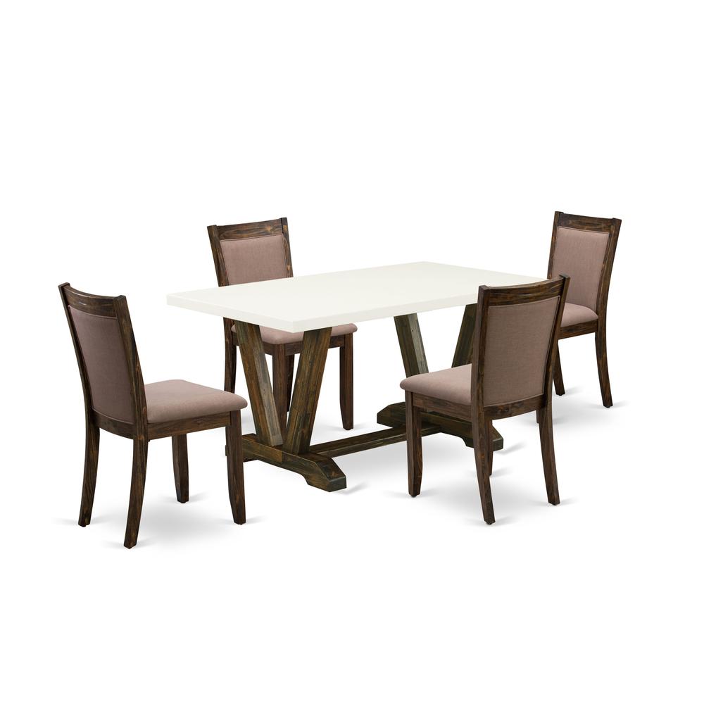 V726MZ748-5 - 5-Pc Modern Dining Set - 4 Parson Chairs and 1 Dining Room Table (Distressed Jacobean Finish). Picture 1