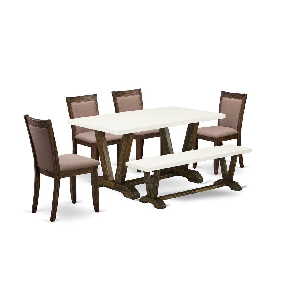 V726MZ748-6 - 6-Pc Dining Set - 4 Parson Dining Chairs, a Dining Bench and 1 Dining Table (Distressed Jacobean Finish). Picture 1