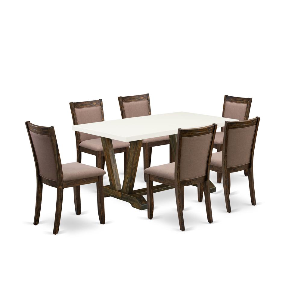 V726MZ748-7 - 7-Pc Modern Dining Table Set - 6 Parson Chairs and 1 Kitchen Dining Table (Distressed Jacobean Finish). Picture 1