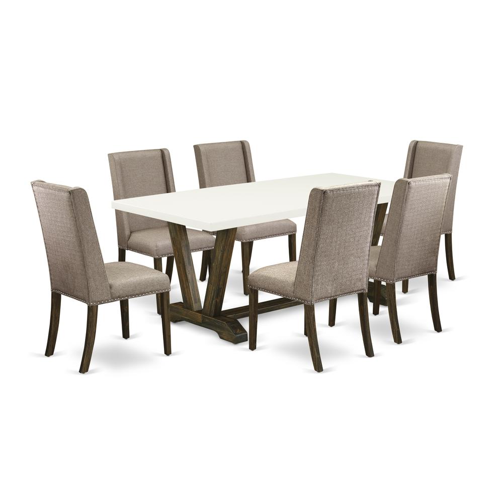 East West Furniture V727FL716-7 - 7-Piece Kitchen Dining Table Set - 6 Parson Chairs and a Rectangular Dining Table Hardwood Frame. Picture 1