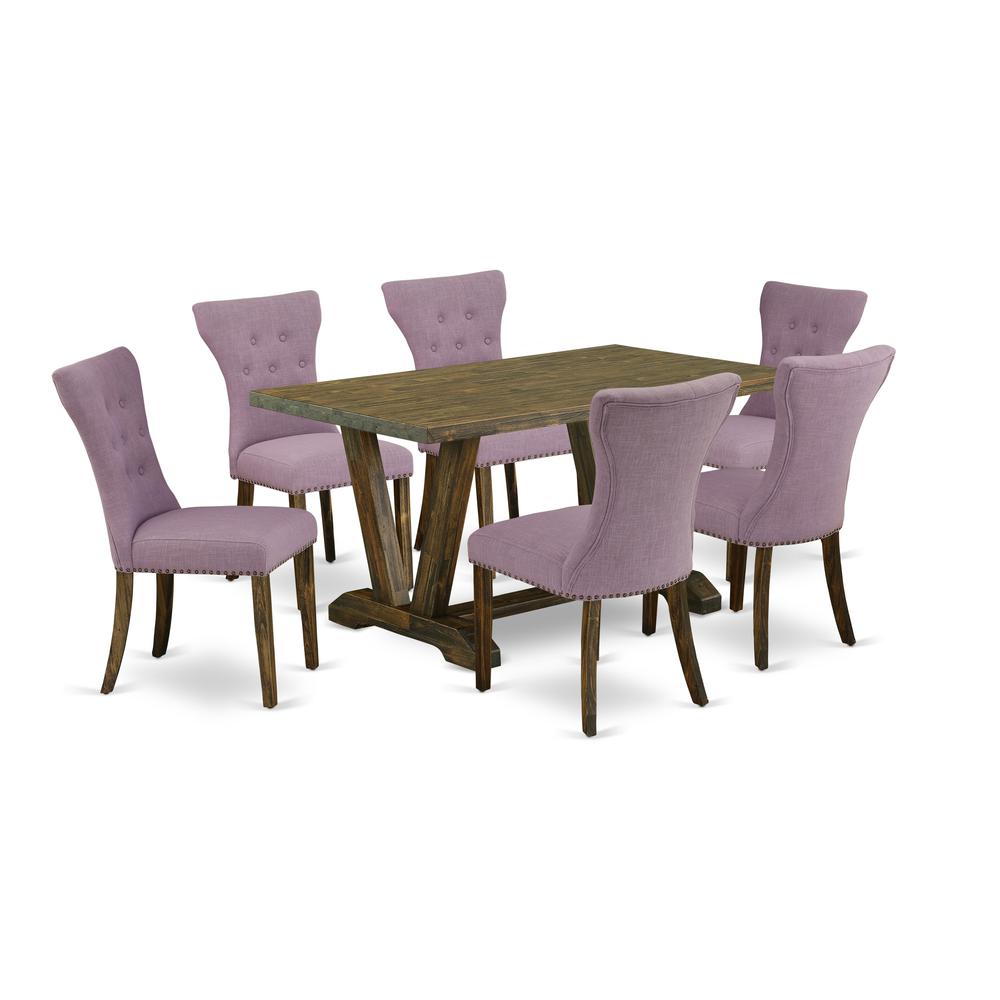 East West Furniture V776Ga740-7 - 7-Piece Small Dining Table Set - 6 Parson Chairs and Dining Room Table Solid Wood Structure. Picture 1