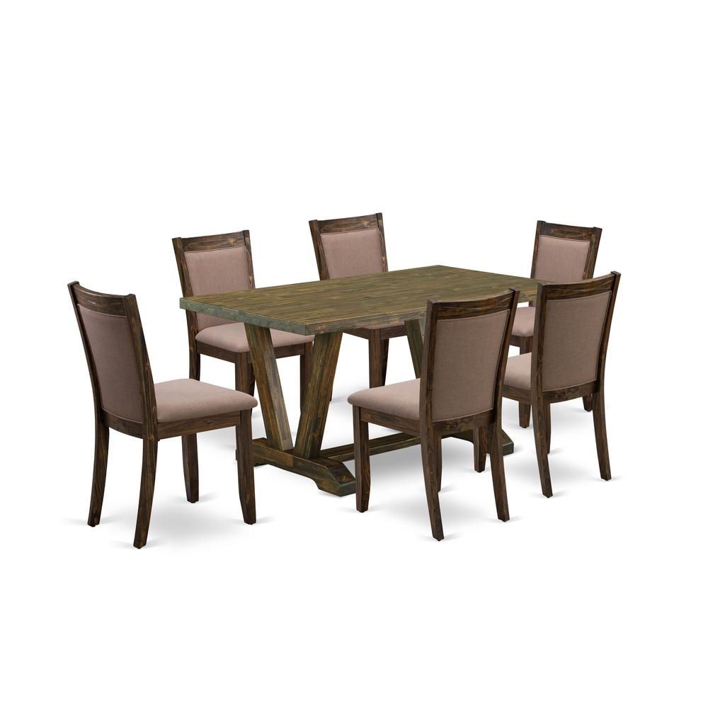 V776MZ748-7 - 7-Pc Dinette Room Set - 6 dining room chairs and 1 Dining Table (Distressed Jacobean Finish). Picture 1