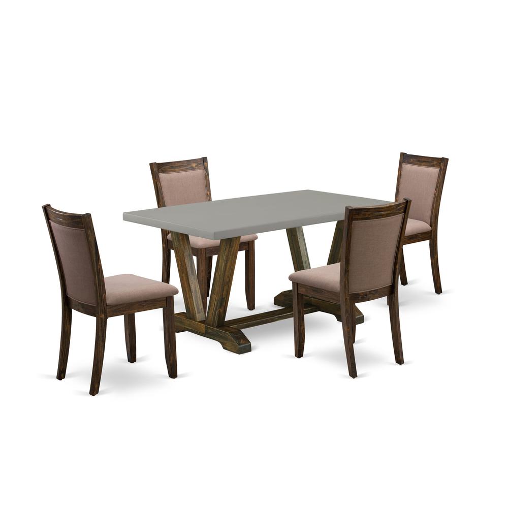 East West Furniture 5-Pc Dining Room Table Set - 4 Dining Chairs and 1 Modern Dining Table (Distressed Jacobean Finish). Picture 1