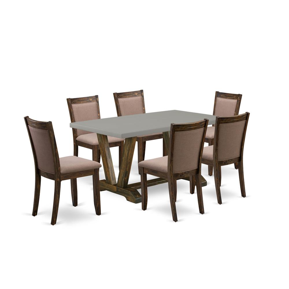 East West Furniture 7-Pc Modern Dining Table Set - 6 Parson Chairs and 1 Kitchen Dining Table (Distressed Jacobean Finish). Picture 1