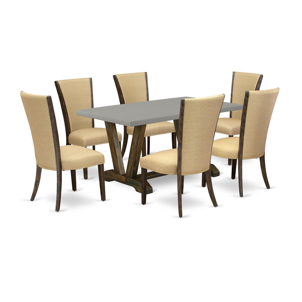 East West Furniture V796VE703-7 7Pc Dinette Sets for Small Spaces Includes a Rectangular Table and 6 Parson Dining Chairs with Brown Color Linen Fabric, Medium Size Table with Full Back Chairs, Distre. Picture 1