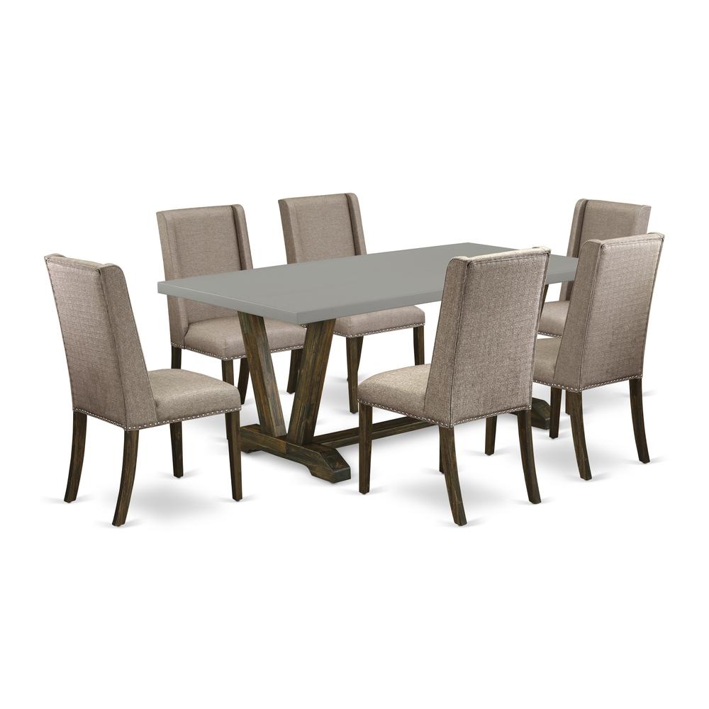 East West Furniture V797FL716-7 - 7-Piece Dining Table Set - 6 Person Dining Chairs and Rectangular Table Solid Wood Frame â€“ High Stylish Back & Linen White Finish. Picture 1